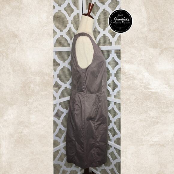 LOFT Dark Taupe Brown Purple Scoop Neck Sleeveless Sheath Dress Size 14 - Picture 7 of 11